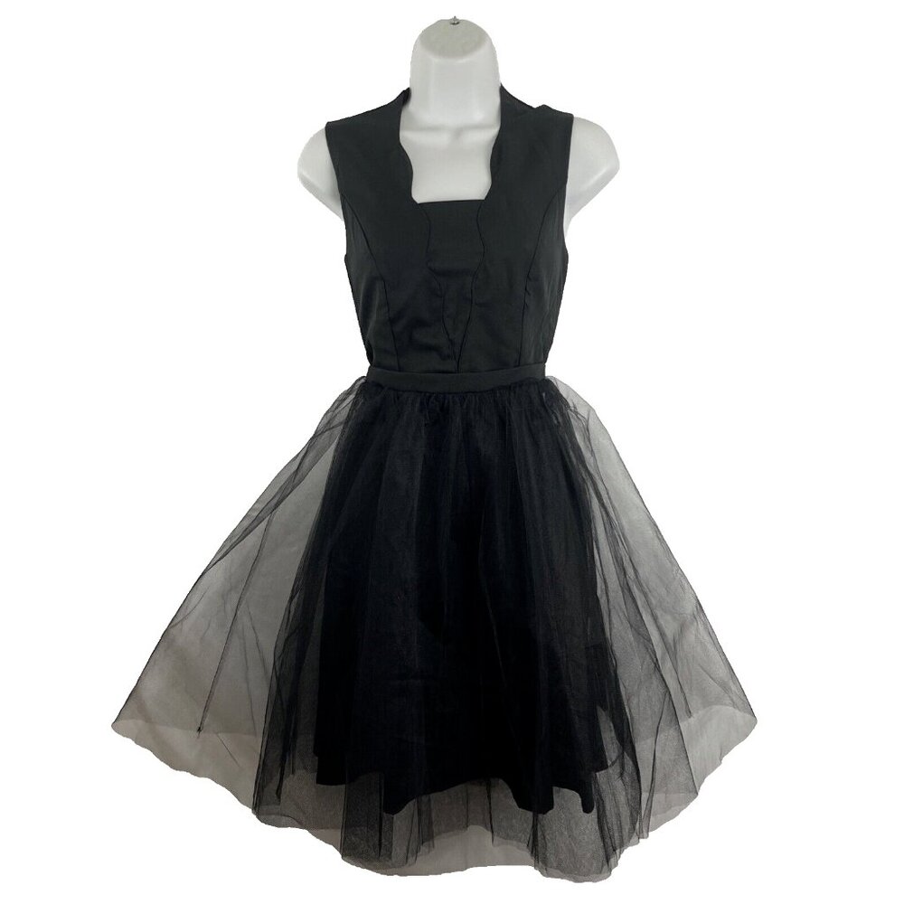 Modcloth Black Balletcore Dress w/ Tulle Overlay Women's Size S